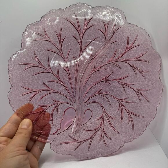 Vintage Indiana Glass Pink Divided Serving Plate — 10″ Mid-Century Glassware - Picture 2 of 4